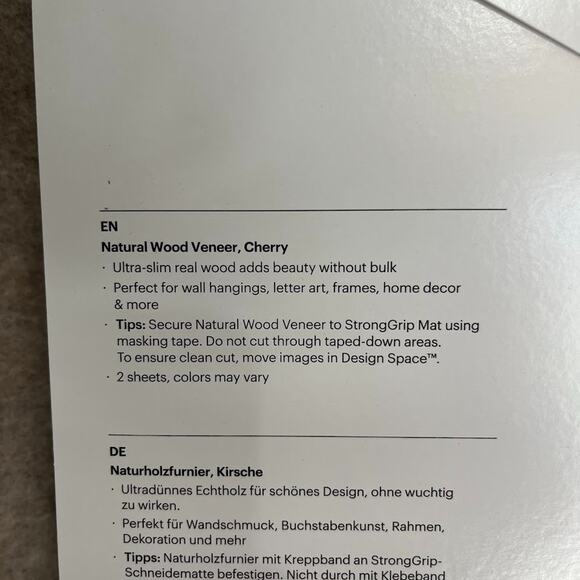 Cricut Natural Wood Cherry Veneer (2) 12x12 SHEETS - Picture 3 of 5